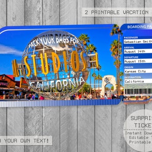 Universal Studios California Trip Ticket Editable File | Etsy
