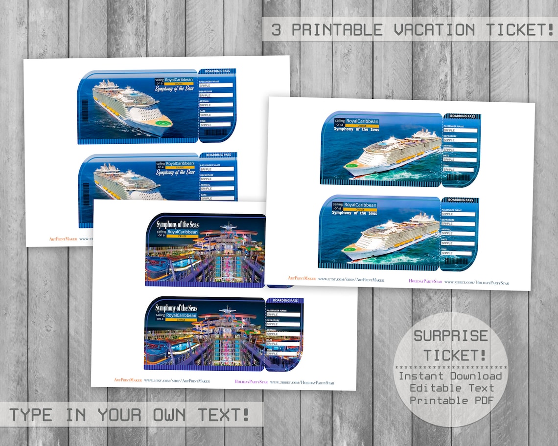 Symphony the Seas Royal Caribbean Cruise Printable Trip Ticket Etsy