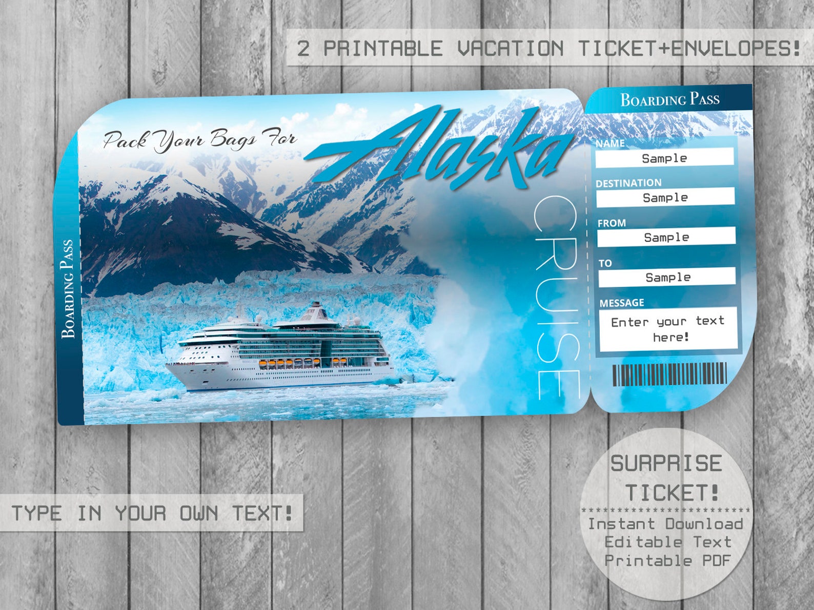 Alaska CruiseTrip Ticket Printable Boarding Pass Surprise Etsy