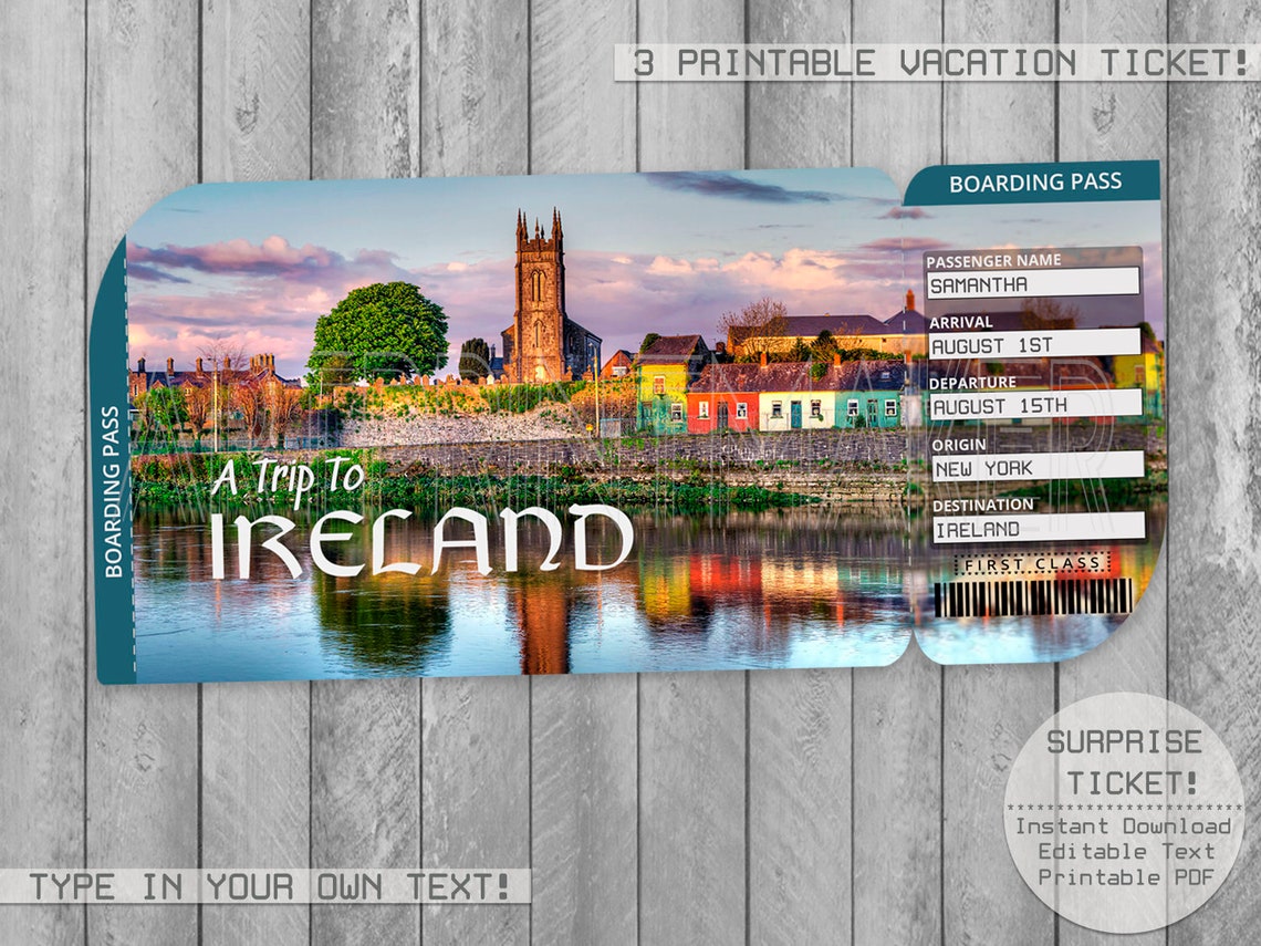 Ireland Trip Ticket Printable Boarding Pass Surprise Etsy