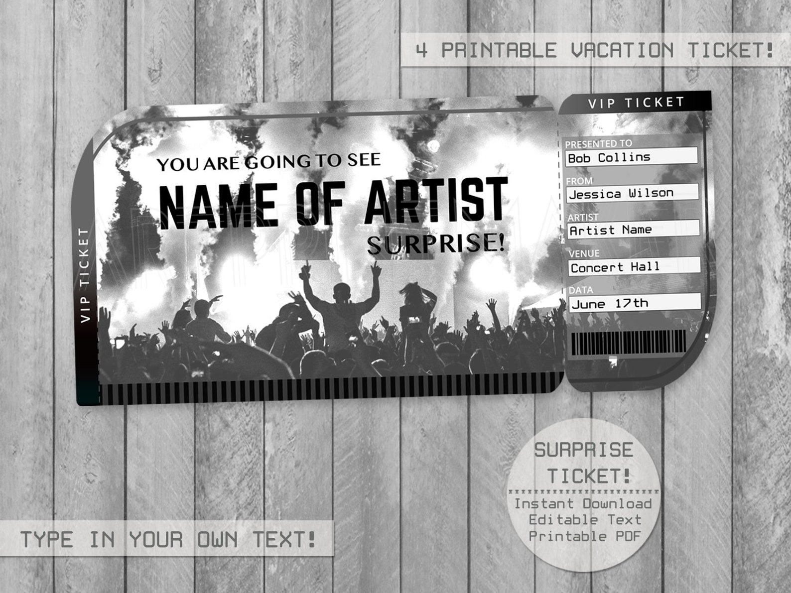 Concert Ticket Editable File Surprise Concert Reveal | Etsy