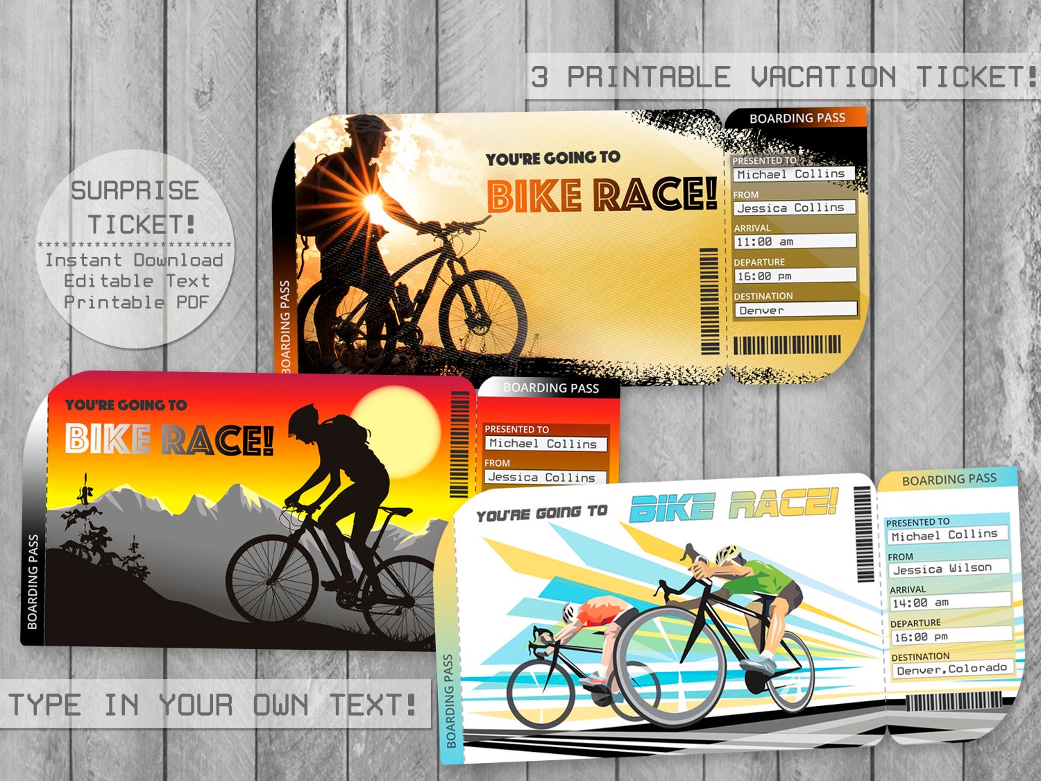 Bike Race Trip Ticket Printable Boarding Pass Bicycle Etsy