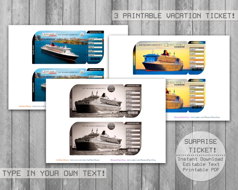 Queen Mary 2 Cruise Ships Printable Trip Ticket Boarding Etsy