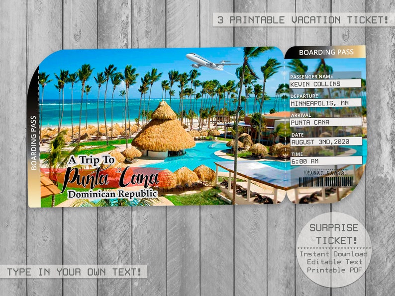 Punta Cana Trip Ticket Printable Boarding Pass Surprise Etsy