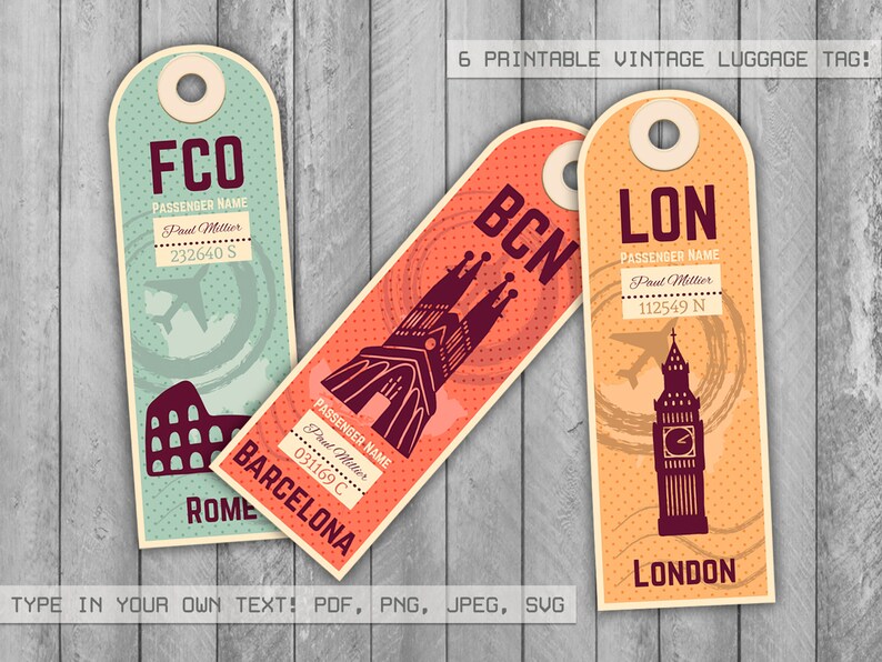 Vintage Cute Travel Tags Editable Luggage Tag Printable Tags Etsy