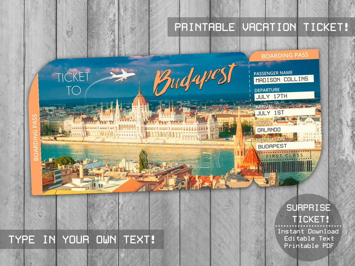 Budapest Trip Ticket Printable Boarding Pass Budapest Etsy