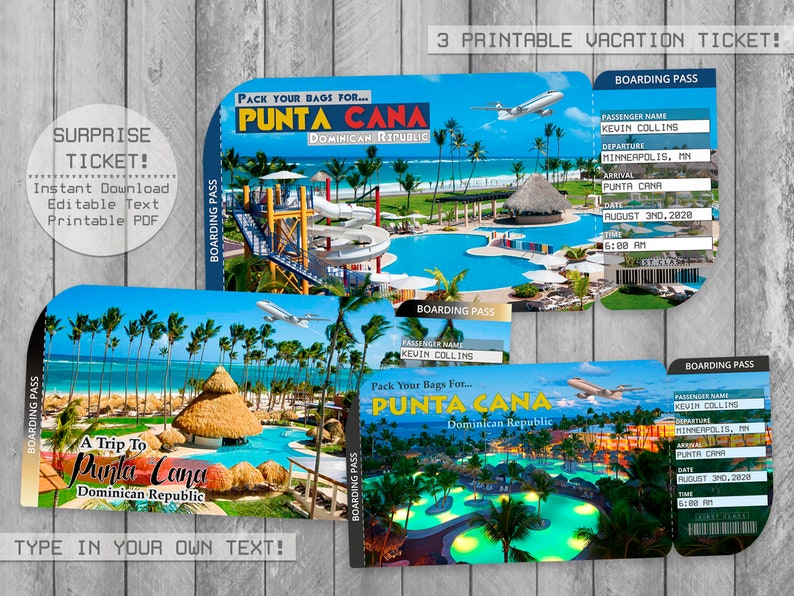Punta Cana Trip Ticket Printable Boarding Pass Surprise Etsy