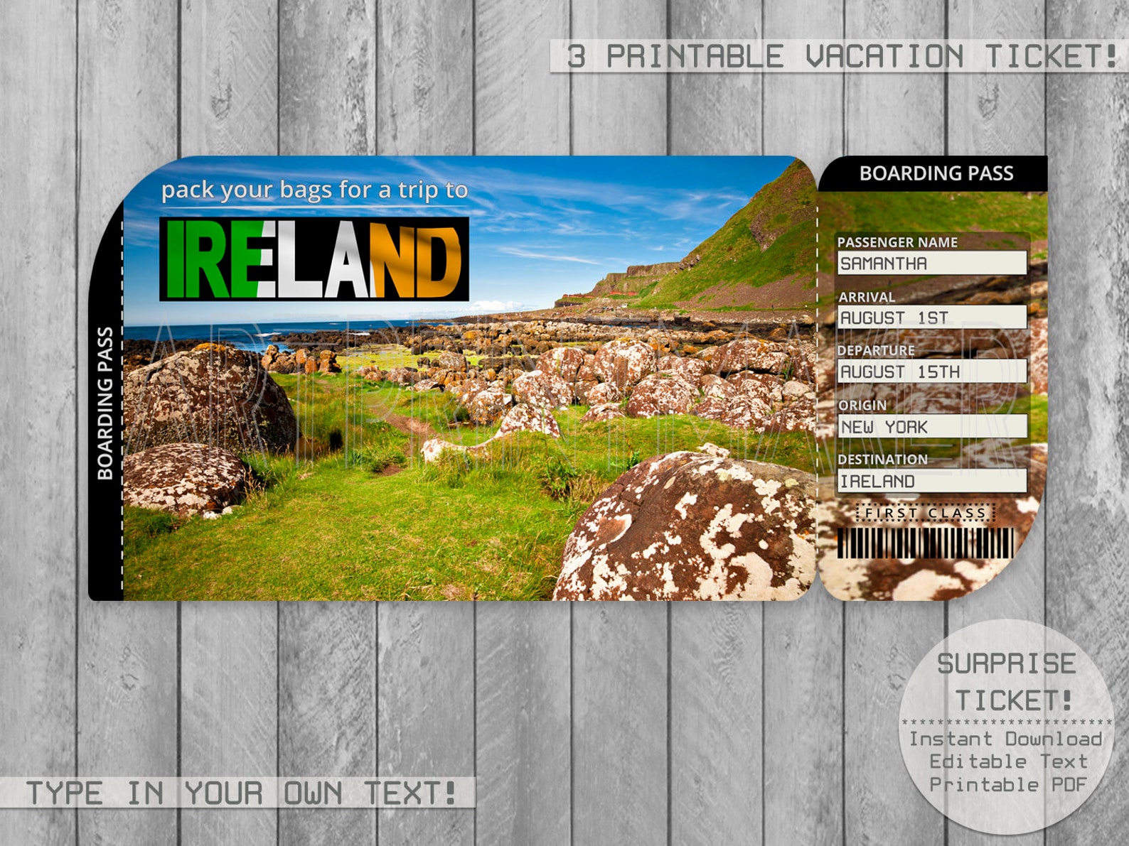 Ireland Trip Ticket Printable Boarding Pass Surprise Etsy