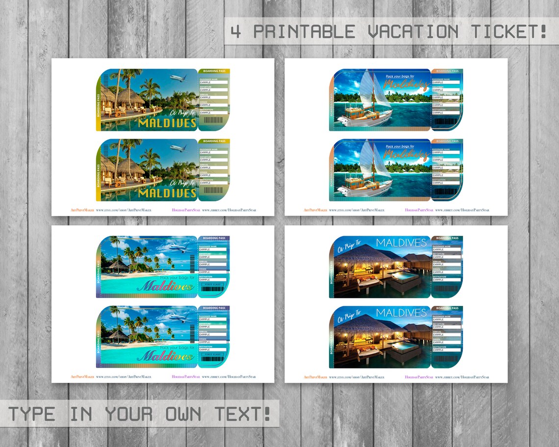 Maldives Islands Printable Ticket Boarding Pass Editable | Etsy