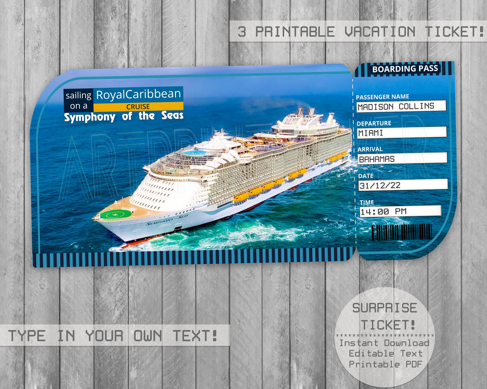 Symphony the Seas Royal Caribbean Cruise Printable Trip Ticket Etsy