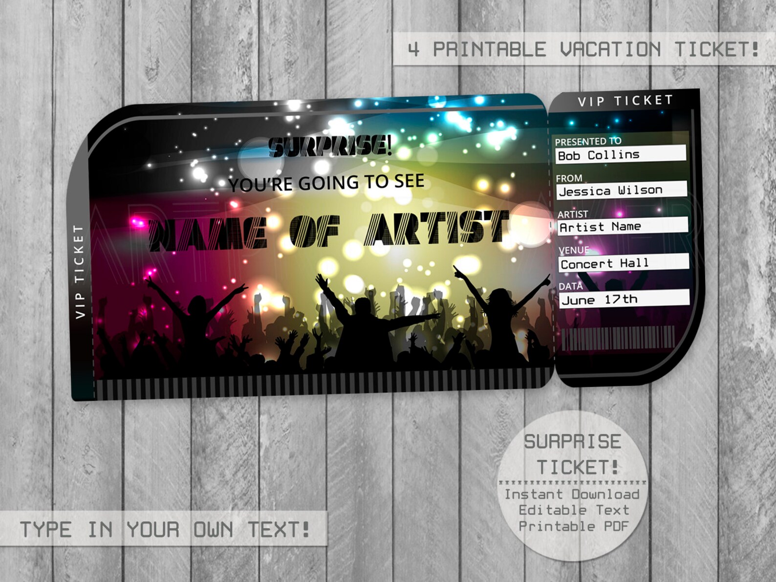 Concert Ticket Editable File Surprise Concert Reveal | Etsy