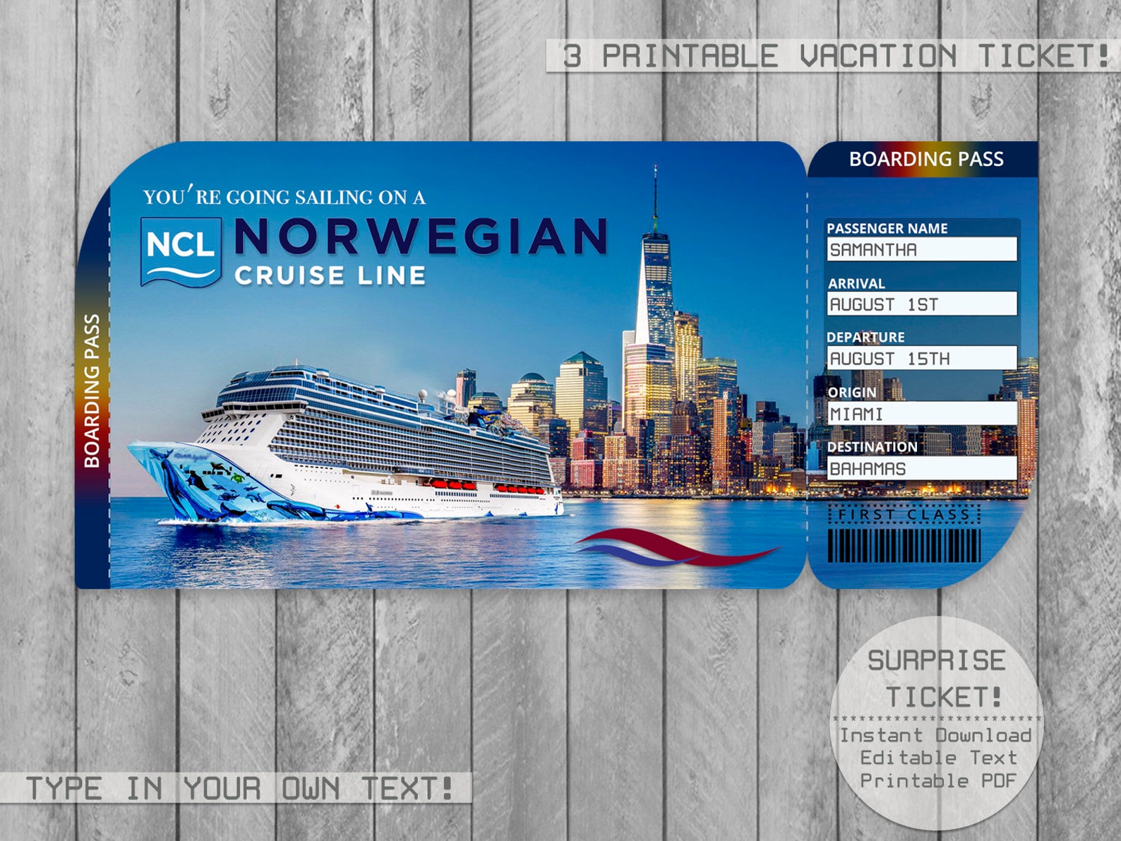 Norwegian Cruise Printable Ticket Boarding Pass Editable File Etsy