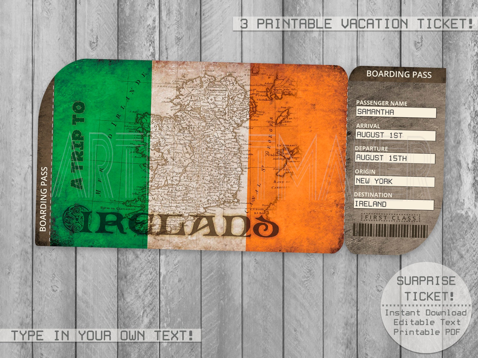 Ireland Trip Ticket Printable Boarding Pass Surprise Etsy