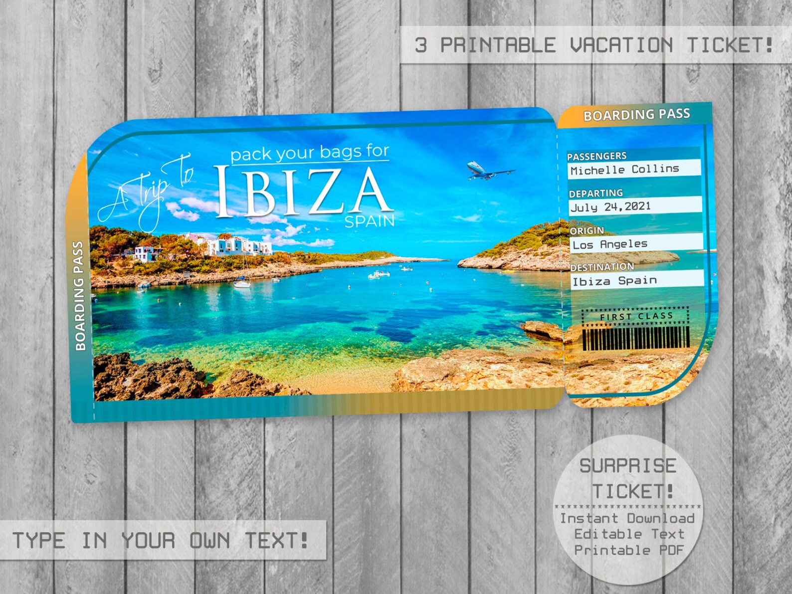 Ibiza Spain Printable Vacation Surprise Trip Ticket Boarding | Etsy