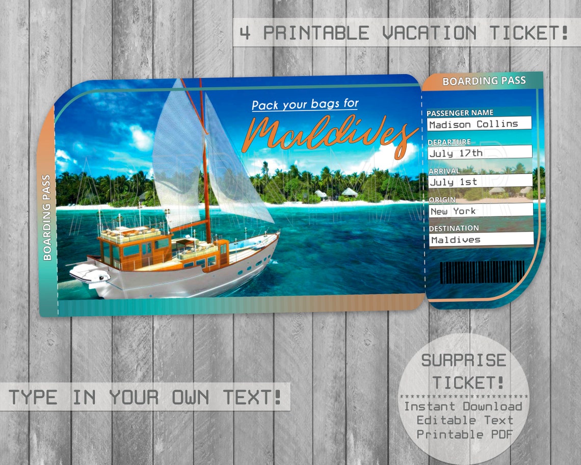Maldives Islands Printable Ticket Boarding Pass Editable | Etsy