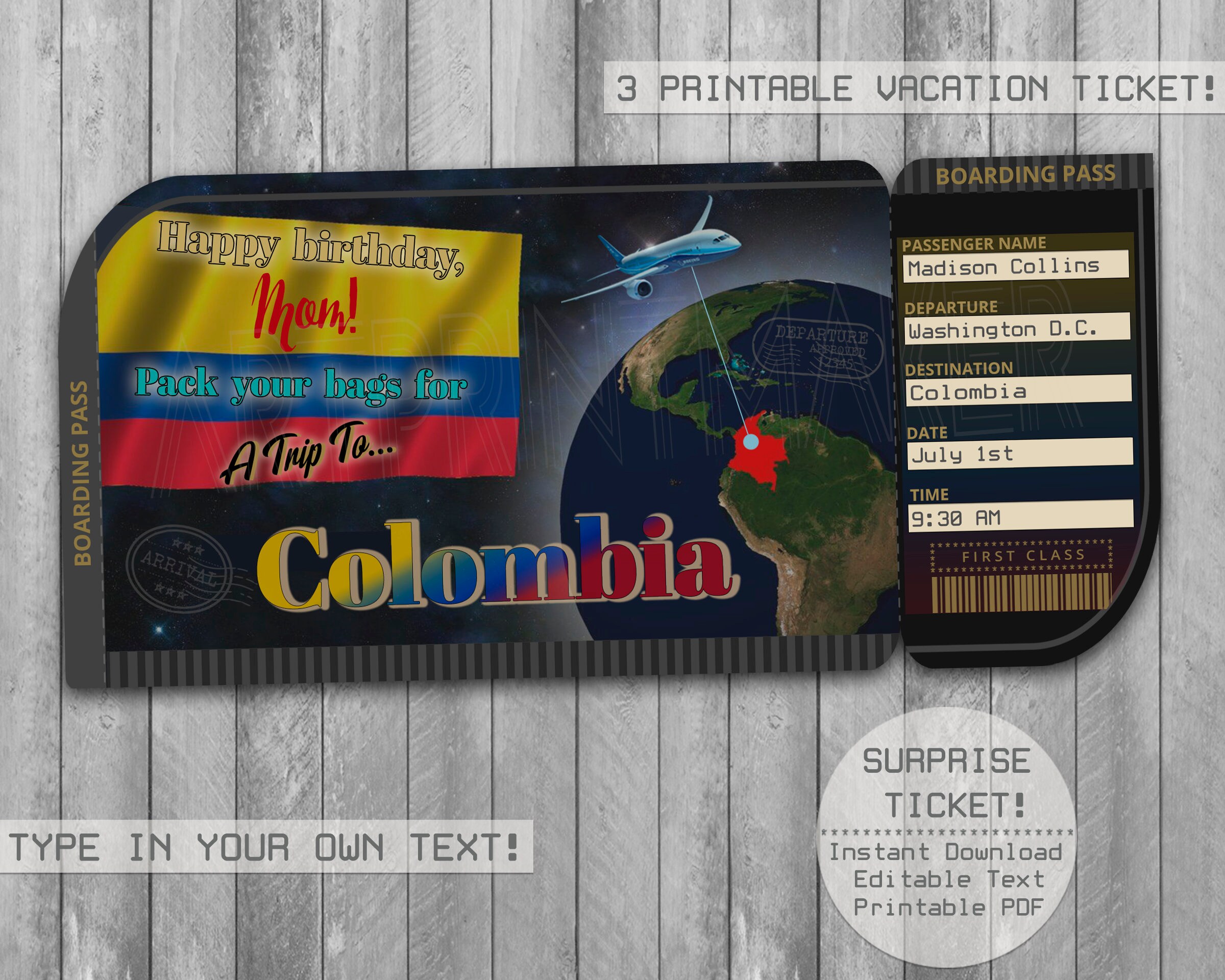 Colombia Trip Ticket Bogota Cartagena Printable Boarding Etsy