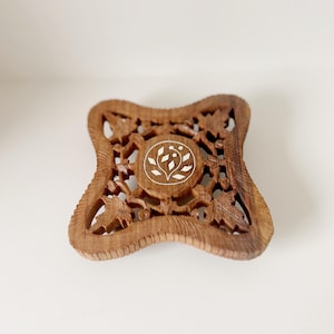 Vintage Holz Pflanzenhalter Untersetzer Intarsien Design Candle Riser