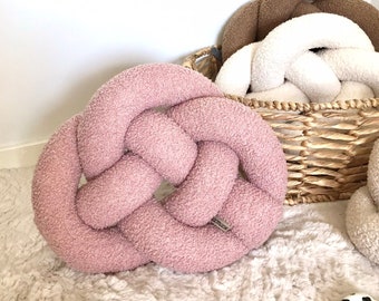 Cojín con nudo de bouclé en forma de nube: cojín decorativo para habitación infantil y guardería