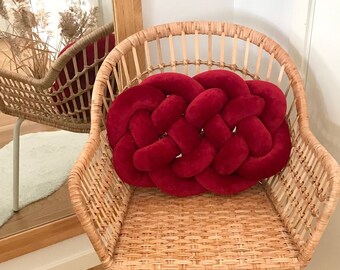 Valentines day gift, Red Knot pillow, Decorative knot cushion, Scandinavian braided pillow, Cloud celtic knot