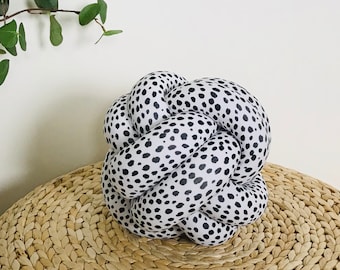 Black on White Dots Decorative Knot Cushion – Scandinavian Knot Pillow with Dot Print, Cute Accent Pillow