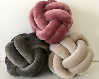 Velvet knot pillow, Reversible Sphere & Swirl knot Cushion “Gemma” 2in1, Kids room Montessori pillow, Original Swedish design