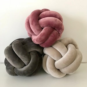 Velvet knot pillow, Reversible Sphere & Swirl knot Cushion “Gemma” 2in1, Kids room Montessori pillow, Original Swedish design