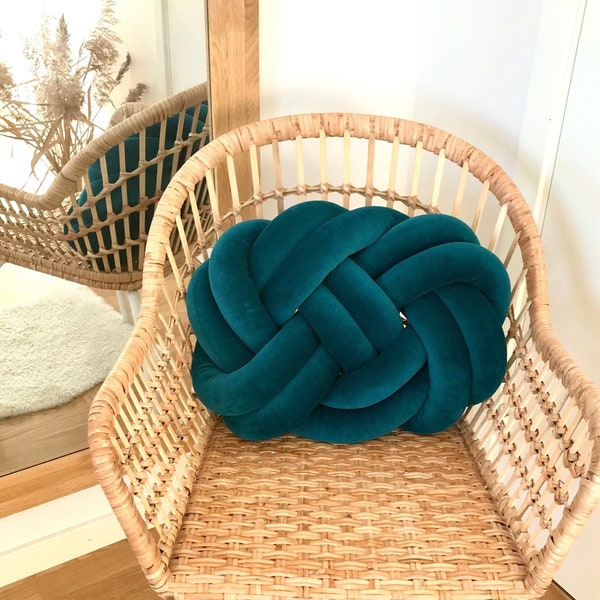 Teal Cloud Knot Cushion, Scandinavian Knot pillow “Ember”, Large Reversible Knot Pillow 2in1, Decorative throw pillow