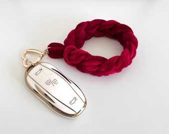 Porte-clés bracelet en velours rouge