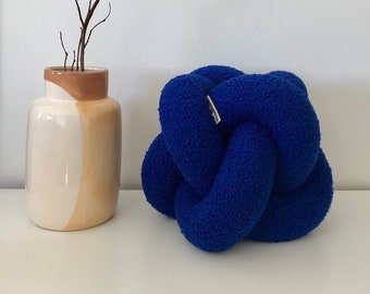 Almohada de nudo Boucle azul zafiro, almohada de bola Boucle, cojín de nudo decorativo, almohada de acento lindo para la sala de estar