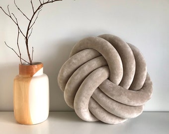 Set of 2 Velvet pillows, Flat knot cushion in swirl shape, Cute accent pillow, Original Swedish design, Housewarming gift