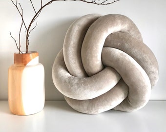 Velvet knot pillow, Flat knot cushion in swirl shape, Cute accent pillow for bed, Love knot, Original Swedish design