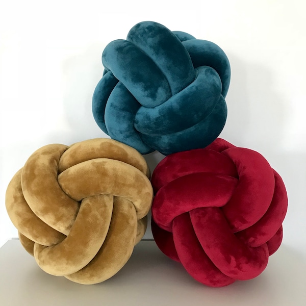 Velvet knot pillow, Reversible Sphere & Swirl knot Cushion 2in1 “Gemma”, Kids room Montessori pillow, Original Swedish design