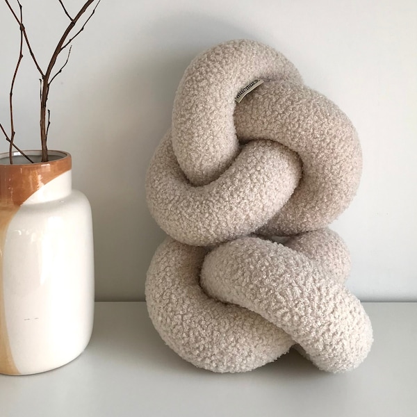 Porcelain Boucle knot pillow, Boucle decorative flat knot, Cute boucle pillow, Porcelain home decor, Original Swedish design