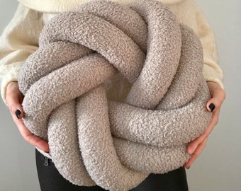 Boucle knot cushion, Cute pillow in Swirl knot, Flat knot pillow, Decorative boucle pillow for bedroom, Scandinavian minimalist pillow