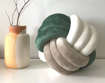 Mixed colours Knot pillow, Large velvet knot cushion, Decorative ball pillow, Monkey fist knot, Housewarming gift
