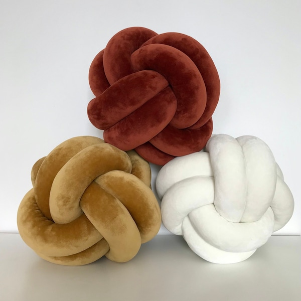 Rust velvet Knot pillow, Reversible Sphere&Swirl knot cushion “Gemma” 2in1, Montessori pillow, Decorative ball pillow, Swedish design