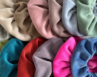 Handmade Organic Cotton Velour scrunchies, Set of 5 hair ties, Gift pack   for her
