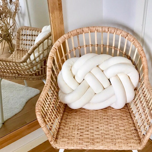 Oreiller noeud blanc, coussin noeud infini, oreiller noeud scandinave, grand oreiller noeud réversible « Ember » 2 en 1