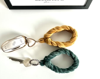 Velvet Keychain Wristlet, Braided Car Key Ring, Handmade in Sweden