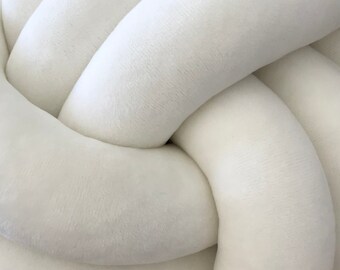 White Velvet Knot Pillow, Large Knot Cushion, Decorative Ball