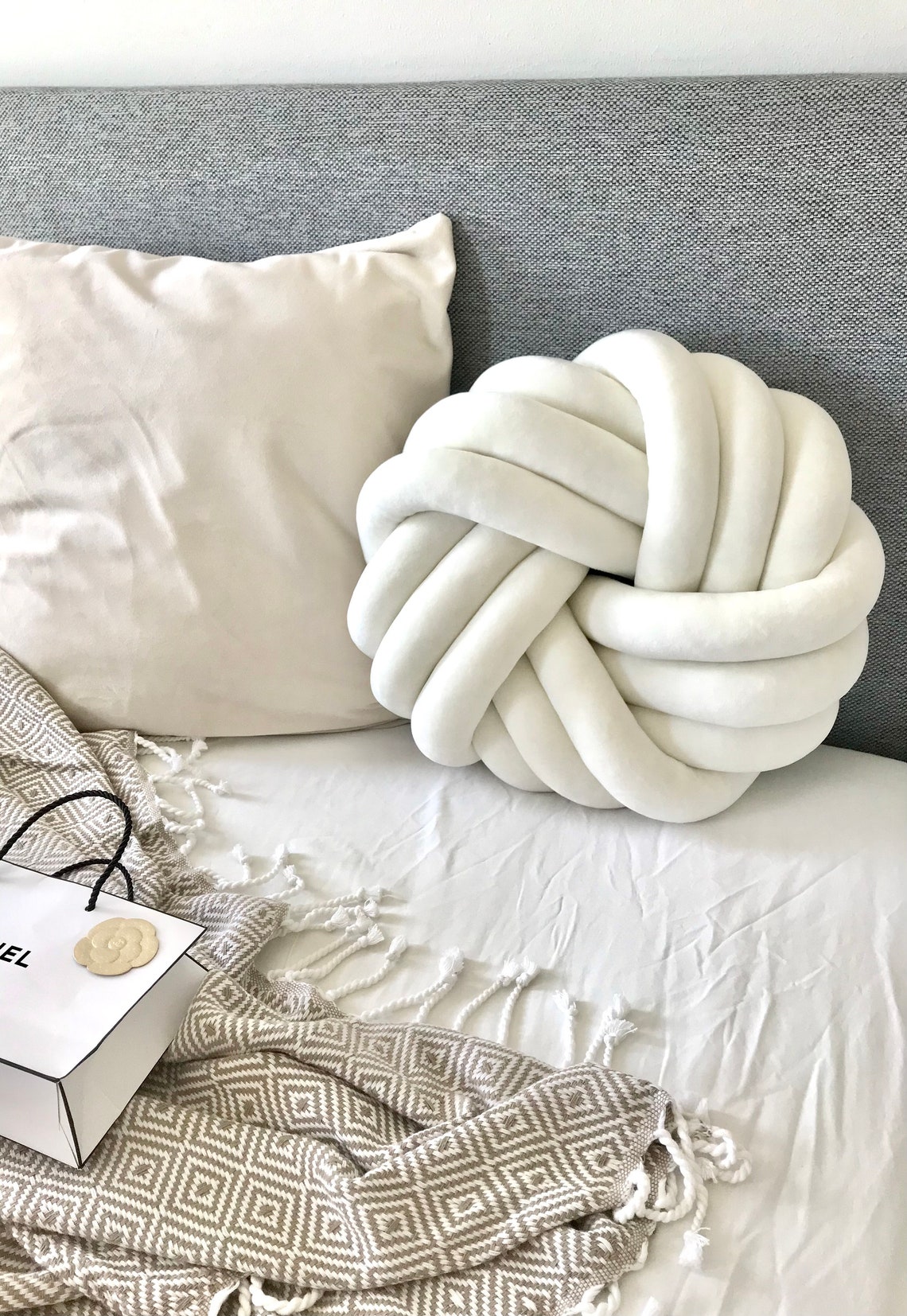 Velvet Knot Pillow Large Round Knot Cushion Scandinavian Etsy