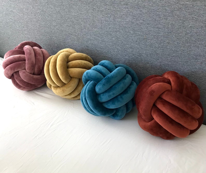 White Velvet Knot Pillow Large Knot Cushion Decorative Ball Etsy