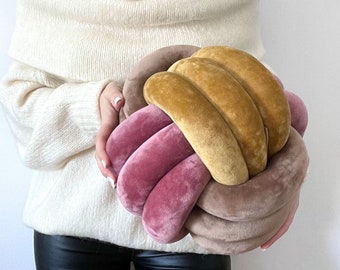 Mixed Color Velvet Knot Ball Cushion, Decorative Pillow UK