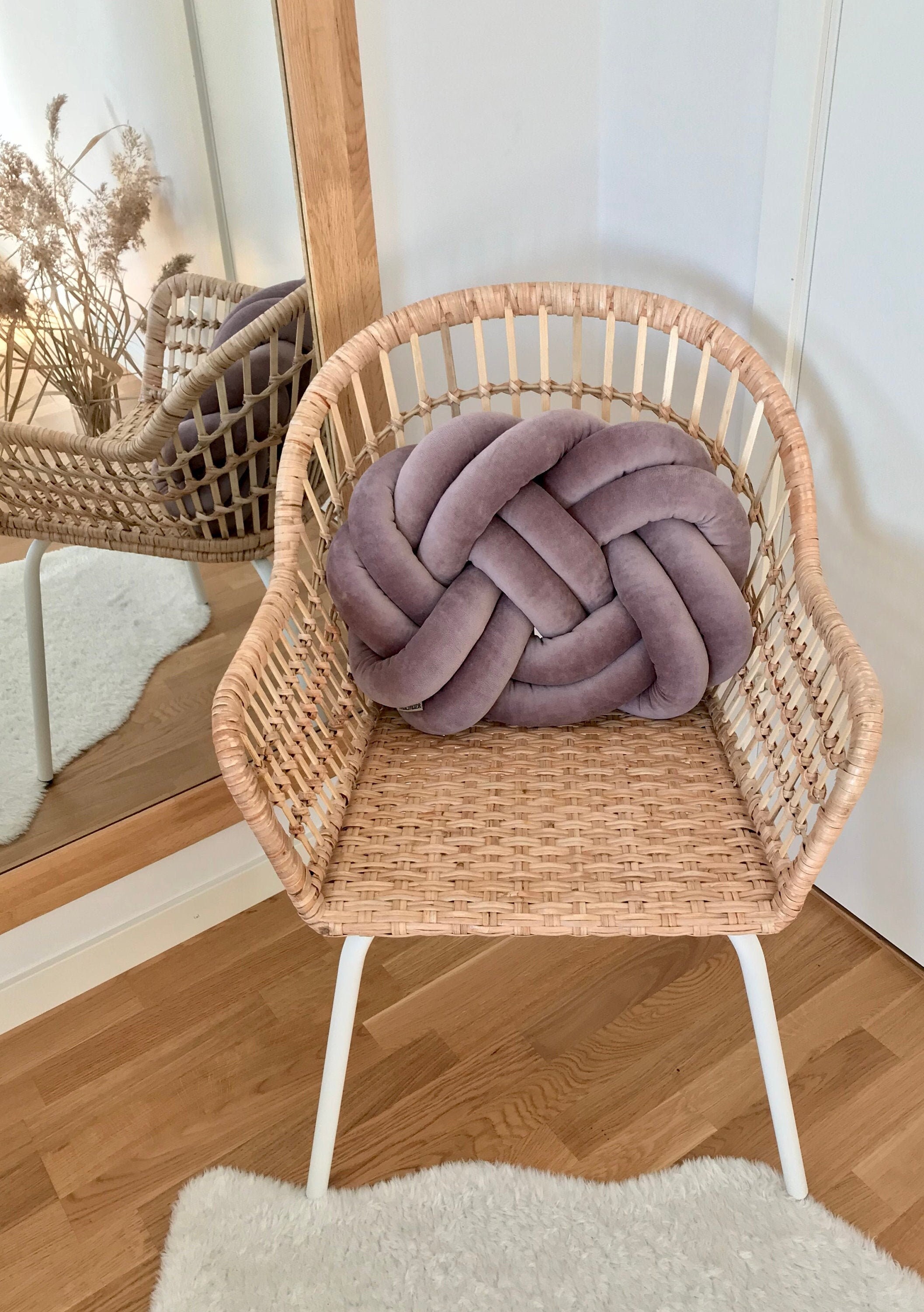 Soft cotton knot cushion, Scandinavian minimalist design Reversible knot pillow 2in1