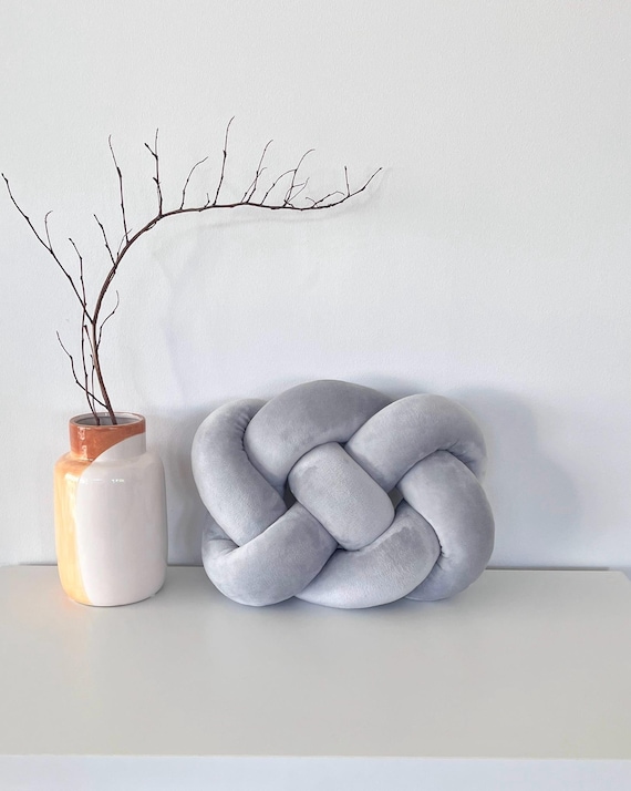 Light Grey Velvet Infinity Knot Pillow, Handmade Cozy Cushion - Etsy
