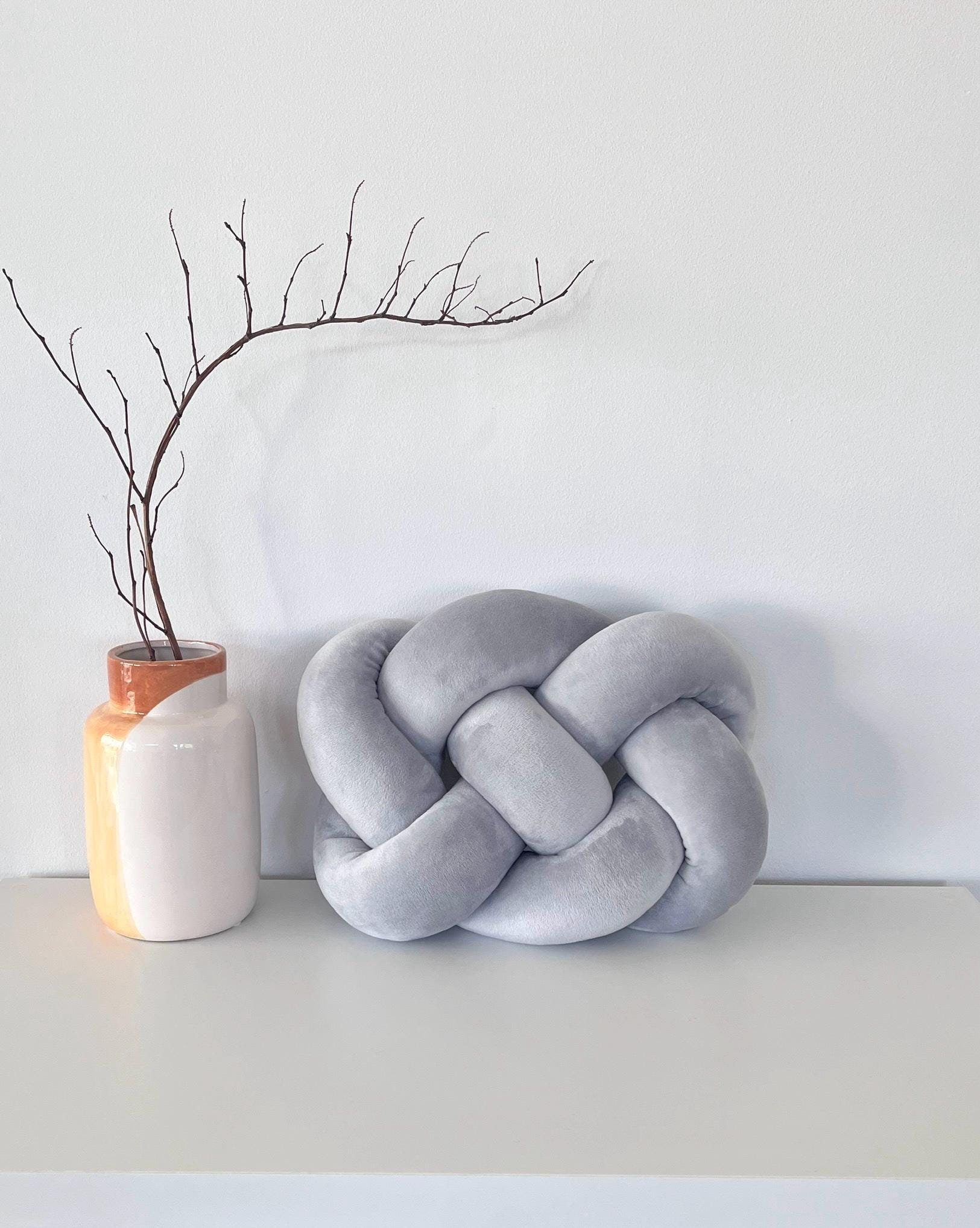 Light Grey Velvet Infinity Knot Pillow, Handmade Cozy Cushion - Etsy