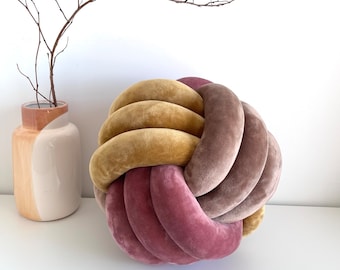 Tri-colour Velvet Knot Pillow, Decorative Ball Cushion