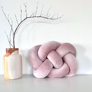 Blush Pink Velvet Knot Pillow, Scandinavian Decor