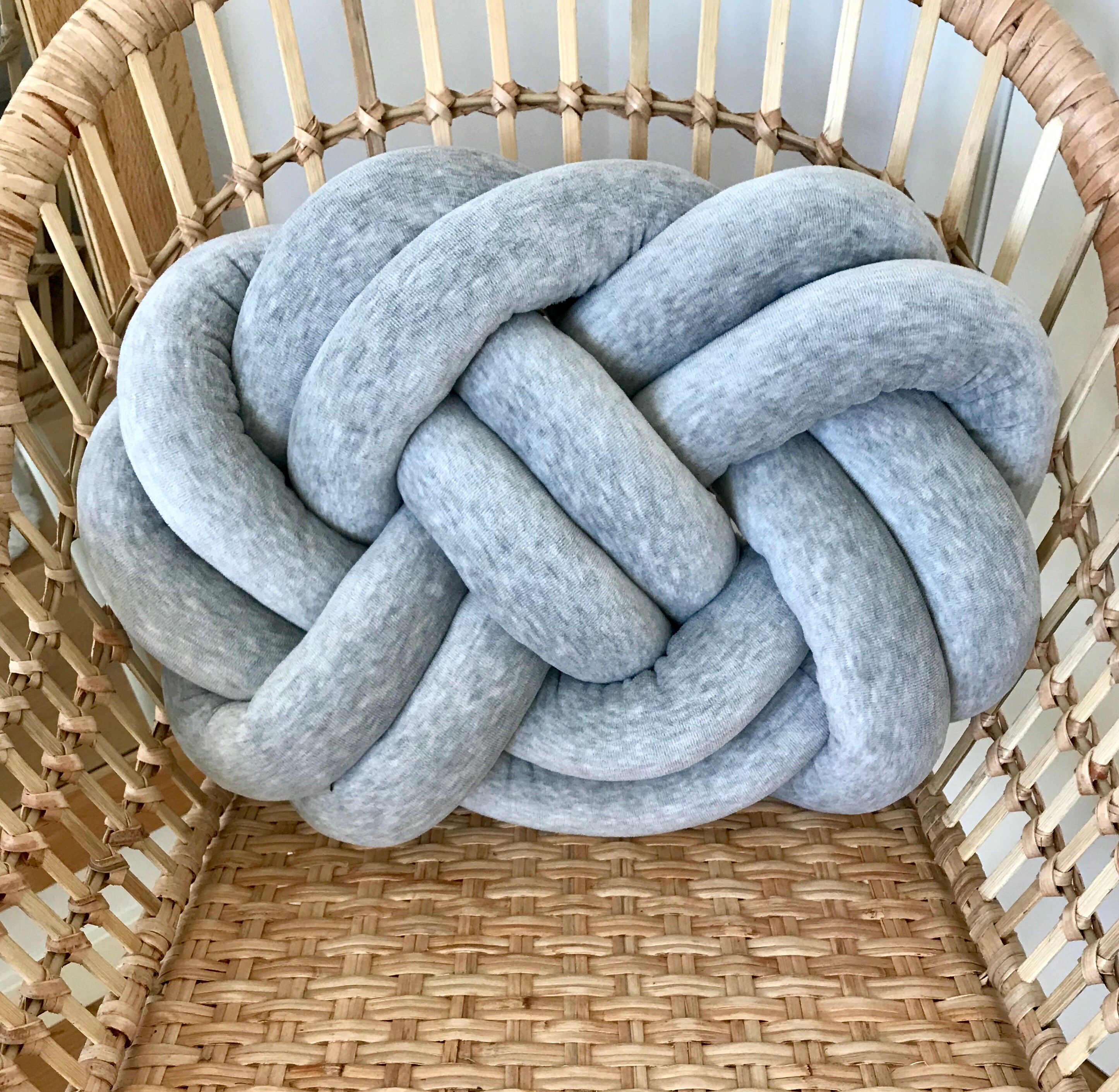 Light Grey Ball Knot Cushion, Scandinavian Reversible Knot Pillow