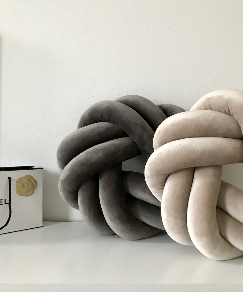 Velvet Knot Pillow Reversible Sphere & Swirl Knot Cushion Etsy